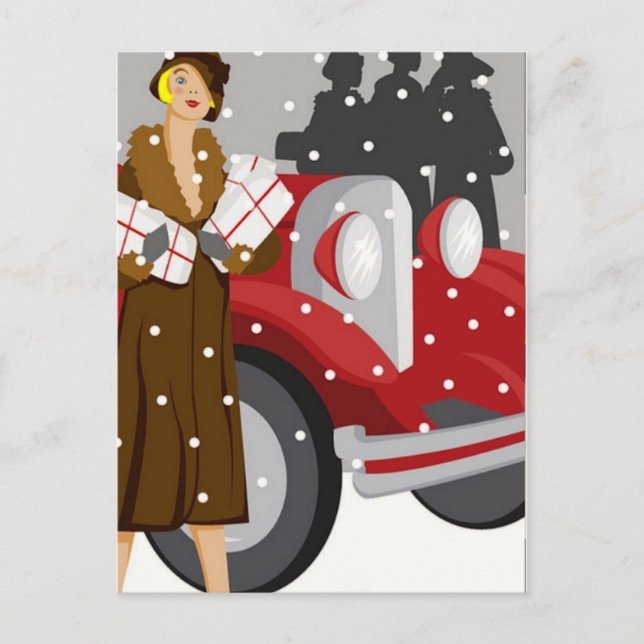 Carte Postale Shopping de Noël dans la neige (Devant)