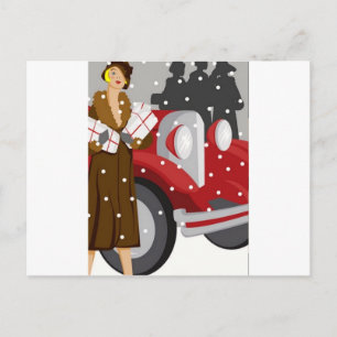 Carte Postale Shopping de Noël dans la neige