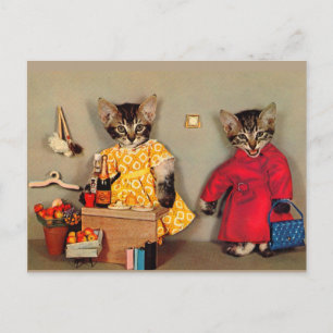 Carte Postale shopping tabby kitten et caisson tabby kitten