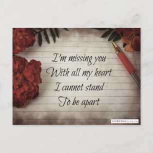 Carte Postale Short I Miss You Poem : Fleurs, papier et stylo