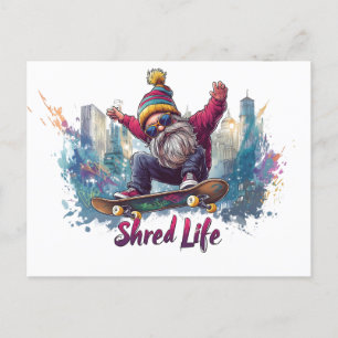 Carte Postale Shred Life - Cool Skateboard Gnome