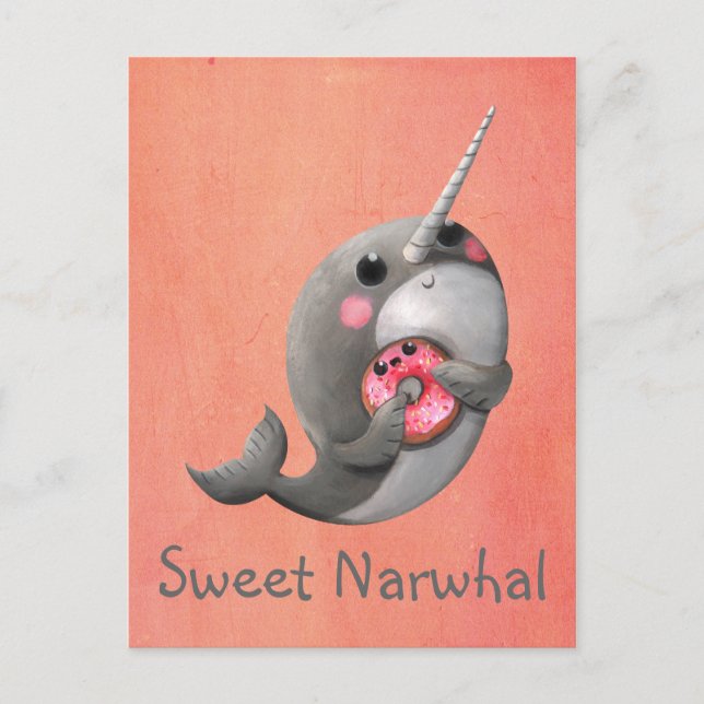 Carte Postale Shy Narwhal avec Donut (Devant)