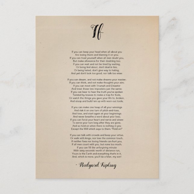 Carte Postale Si Poème de Rudyard Kipling Vintage (Devant)