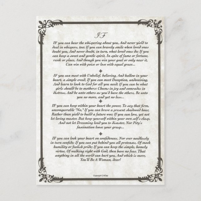 Carte Postale Si Poème pour les filles. (Devant)