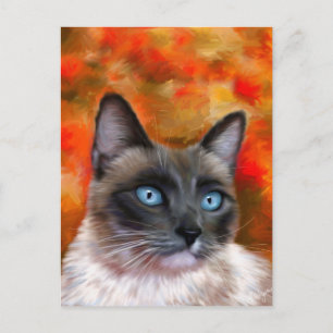 Carte Postale Siamese Cat Art Fire and Ice paint