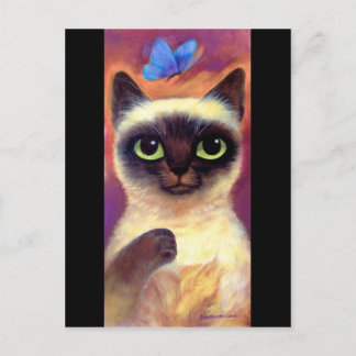 Carte Postale Siamese Cat Feline Papillon Art - Multi