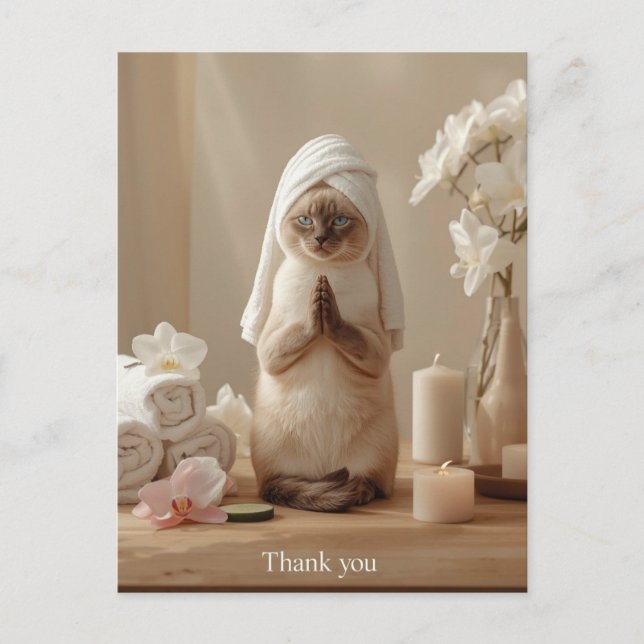 Carte Postale Siamese Cat in Spa Thank you  (Devant)