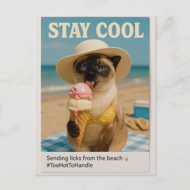 Carte Postale Siamese Cat lèche la crème glacée séjour cool (Devant)