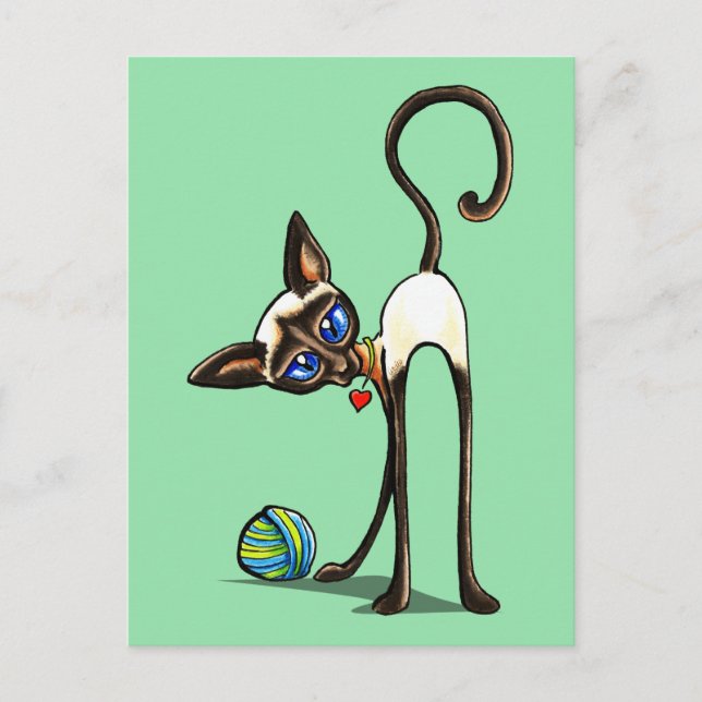 Carte Postale Siamese Cat Yarn Thief (Devant)