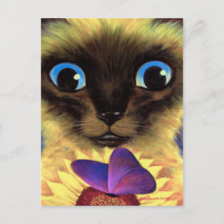 Carte Postale Siamese Peinture Chat Avec Papillon