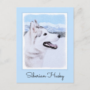 Carte Postale Sibérie Husky (argent et blanc) Peinture Chien Art