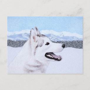 Carte Postale Sibérie Husky (argent et blanc) Peinture Chien Art