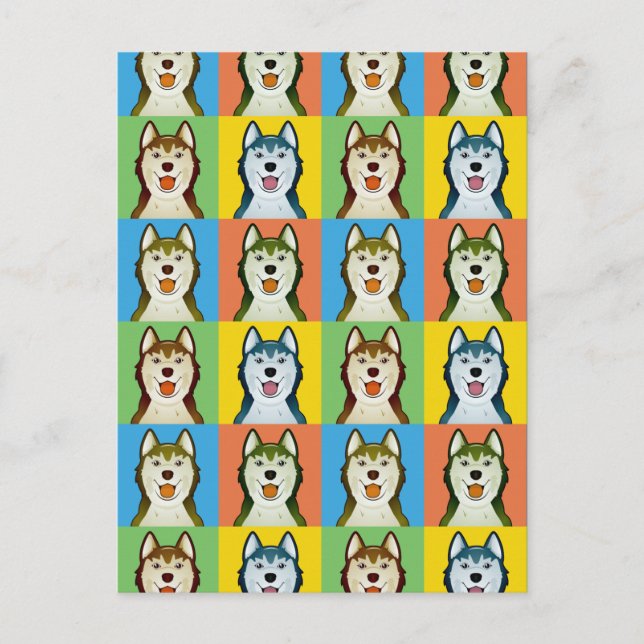 Carte Postale Sibérie Husky Chien Cartoon Pop-Art (Devant)