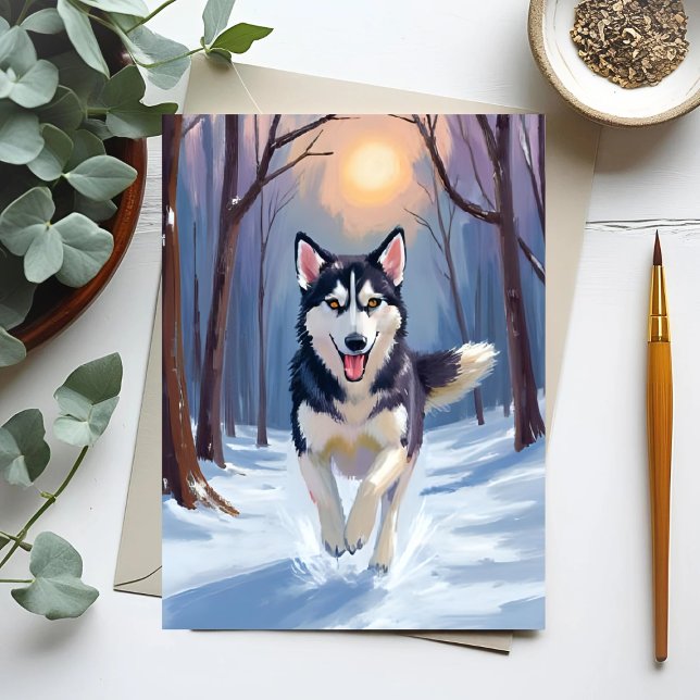 Carte Postale Sibérie Husky Chien Peinture hiver (Créateur téléchargé)