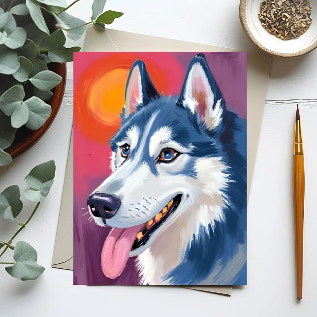 Carte Postale Sibérien Husky | Tableau Portrait de chien (Créateur téléchargé)