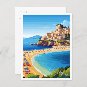 Carte Postale Sicile Italie Art vieux voyage illustration