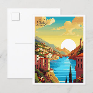 Carte Postale Sicile Italie illustration de voyage vintage