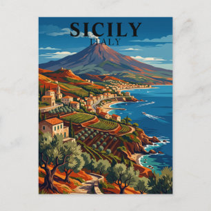 Carte Postale Sicile Italie Méditerranée Côtière Vintage