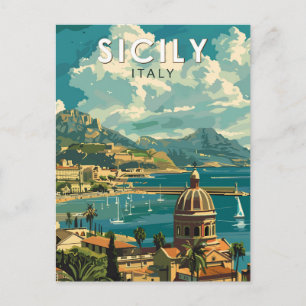 Carte Postale Sicile Italie Travel Art Vintage