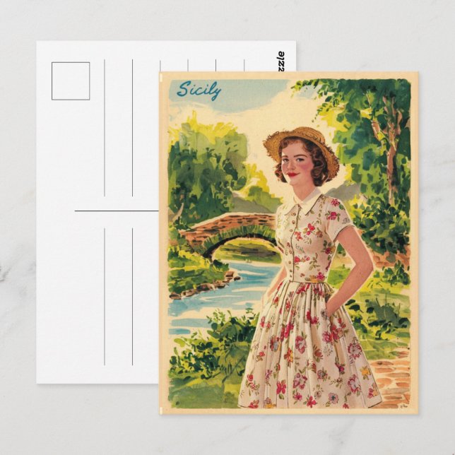 Carte Postale Sicile vintage dame italienne dans le pays les ann (Devant / Derrière)
