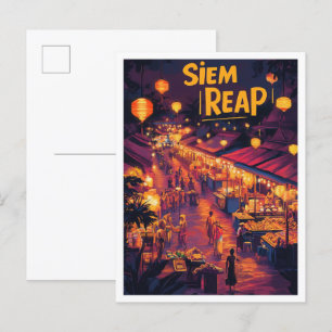 Carte Postale Siem Reap Cambodia Art Vintage voyage Illustration