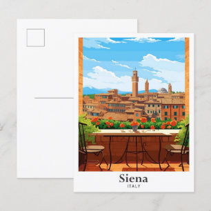 Carte Postale Siena Italie Art Voyage Vintage Illustration