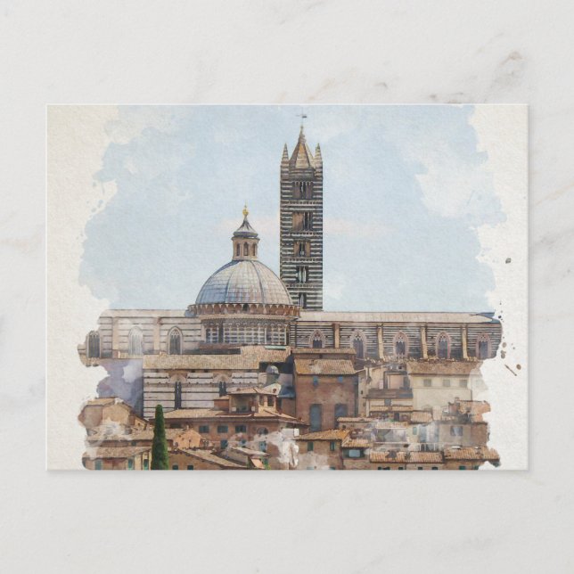 Carte Postale Sienne Italie Aquarelle Art (Devant)
