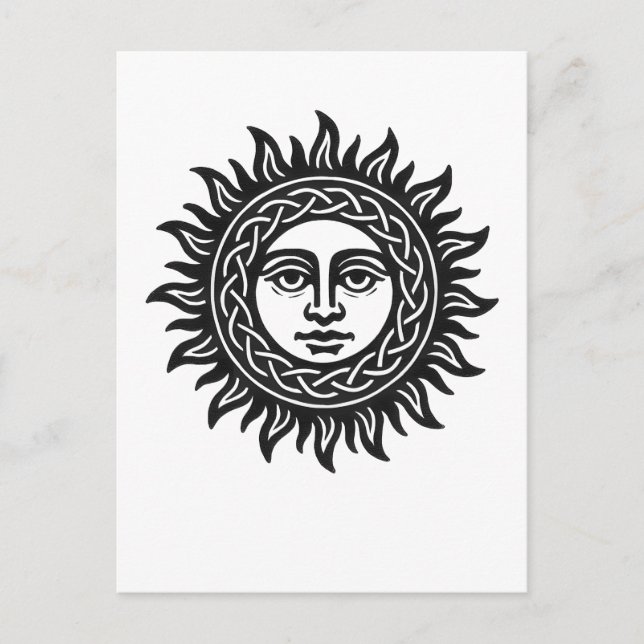 Carte Postale Sigil Visage Solaire – Tee Emblème Soleil Noir (Devant)