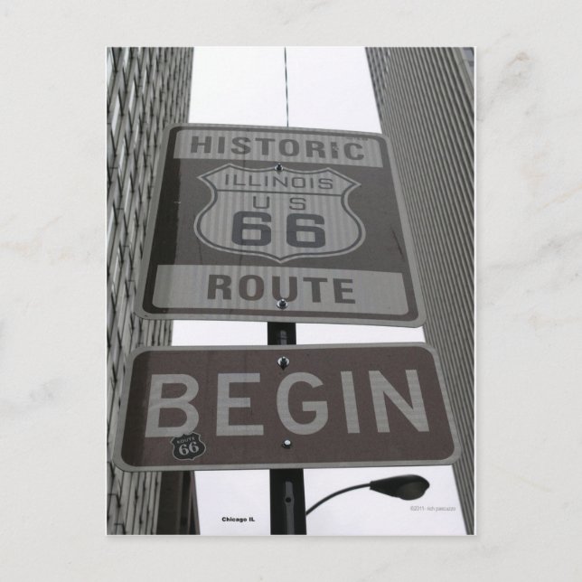 Carte Postale Signal officiel de début de la route 66 (Devant)