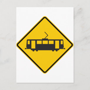 Carte Postale Signal routier d'avertissement de tramway