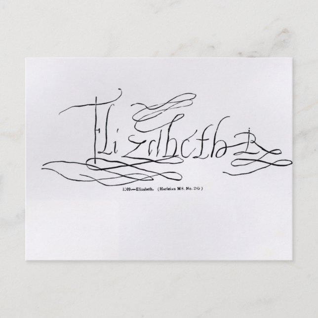Carte Postale Signature de la reine Elizabeth I (Devant)