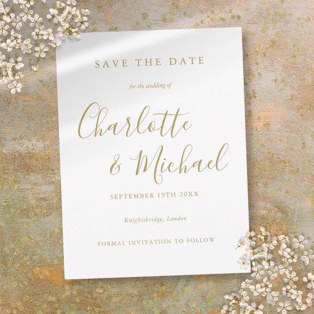 Carte Postale Signature moderne Mariage de script Enregistrer la (Modern Signature Script Wedding Save the Date Card)