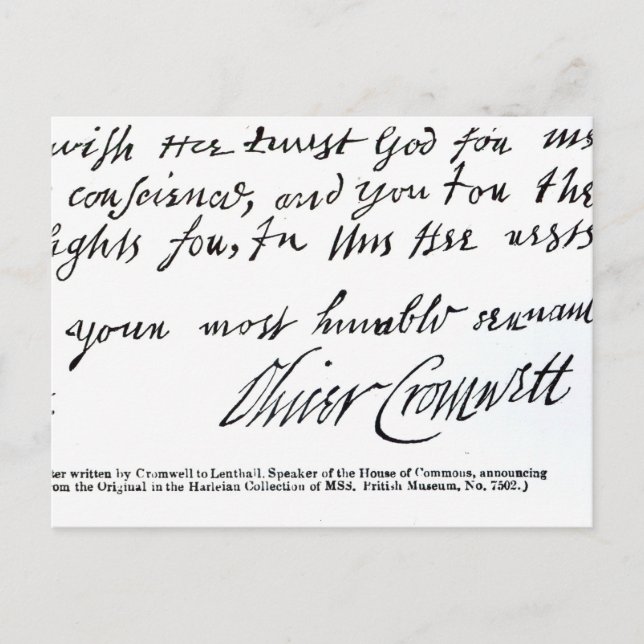Carte Postale Signature Oliver Cromwell, à partir de manuscrits (Devant)
