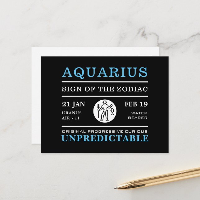 Carte Postale Signe Aquarius du Zodiaque, Astrologique (Devant/Arrière en situation)