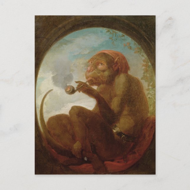 Carte Postale Signe avec un singe fumant une pipe (Devant)