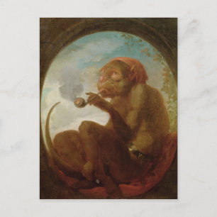 Carte Postale Signe avec un singe fumant une pipe