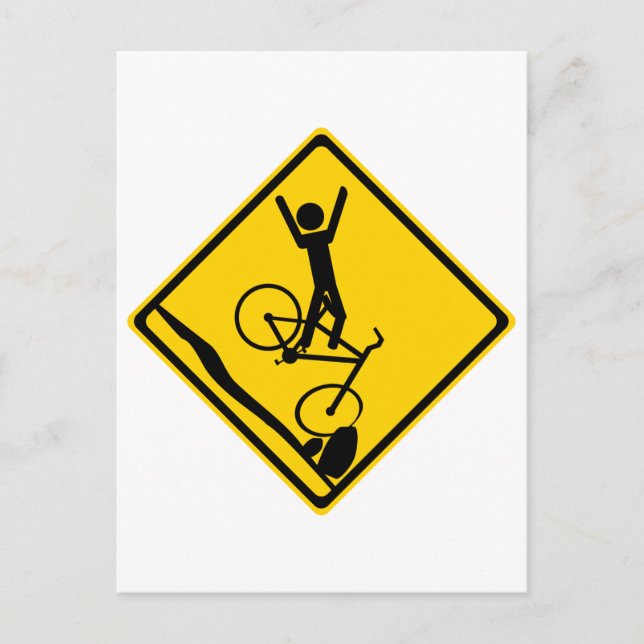 Carte Postale SIGNE DE LA ROUTE D'Écrasement Mtn Biker (Devant)