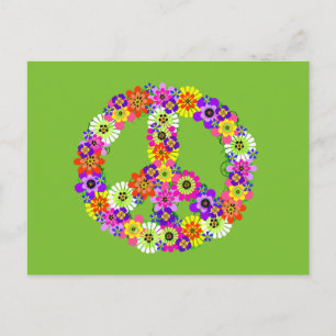 Carte Postale Signe de paix floral sur fond vert citron