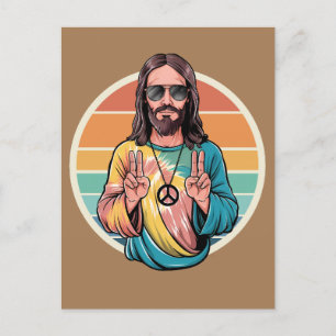 Carte Postale Signe de paix Hippie Jésus