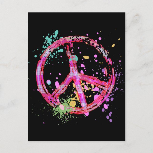 CARTE POSTALE SIGNE DE PAIX RETRO PEINT SPLATTER (Devant)