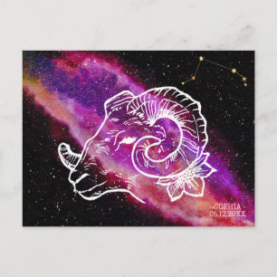 Carte Postale Signe du zodiaque Constellation Bélier Rose Violet