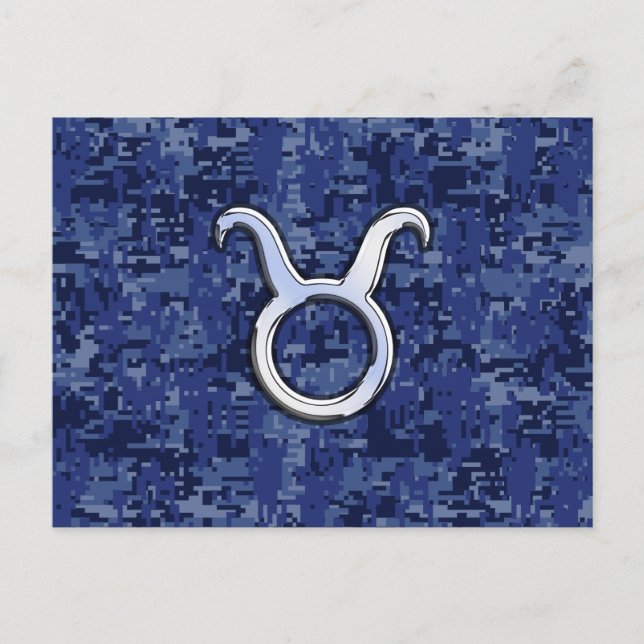 Carte Postale Signe du zodiaque Taureau moderne bleu marine camo (Devant)