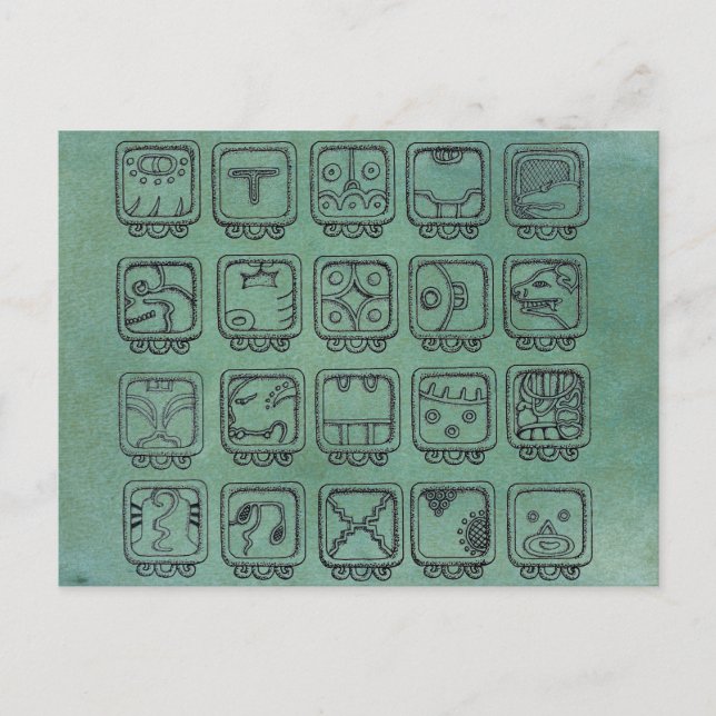Carte Postale Signes de la Journée Maya Aztèque en vert (Devant)
