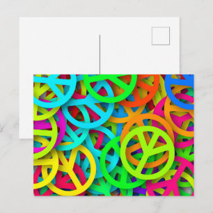 Carte Postale Signes de paix super Motif arc-en-ciel