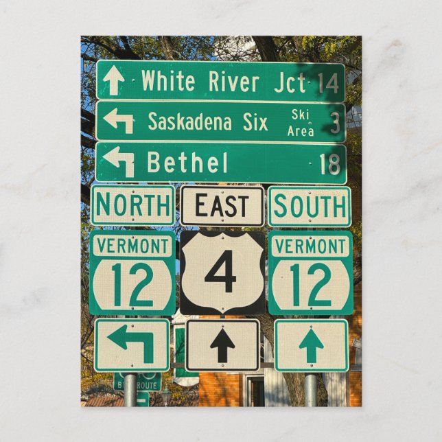 Carte Postale Signes routiers à Woodstock, Vermont (Devant)