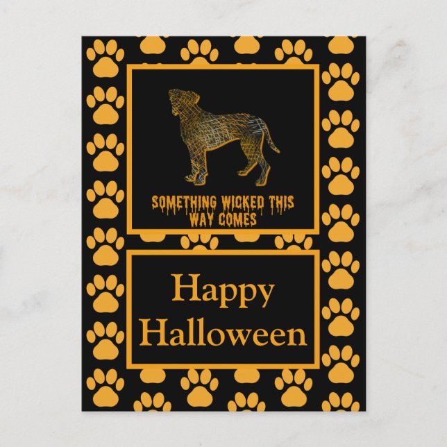Carte Postale Silhouette Chien Boxer Joyeux Halloween Orange (Devant)