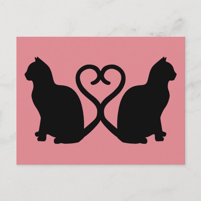 Carte postale Silhouette Coeur deux chats (Devant)