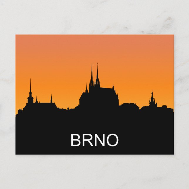 Carte Postale silhouette de Brno, illustration du coucher de sol (Devant)