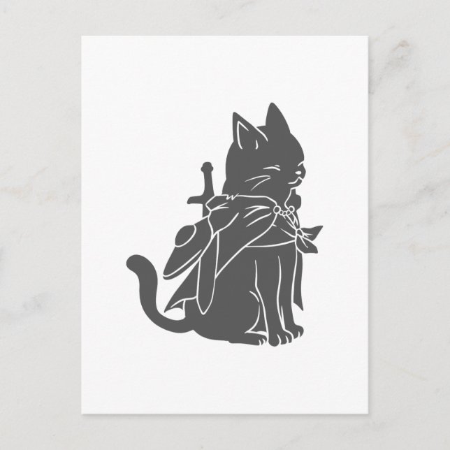 Carte Postale Silhouette de chat guerrier - Choisir la couleur a (Devant)