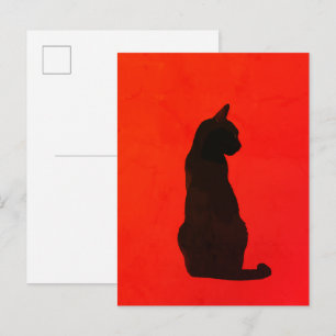 Carte Postale Silhouette de chat noir minimaliste Art rouge mode